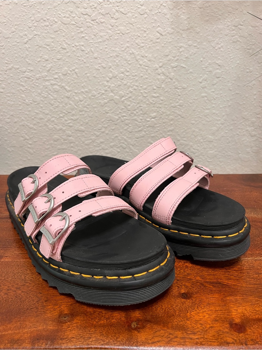 Pink Triple-Strap Platform Slide Sandals